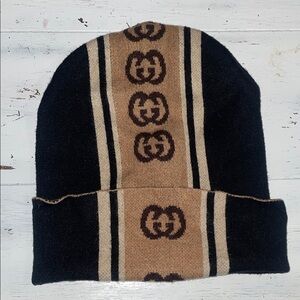 Gucci Black and Brown Logo Beanie rare